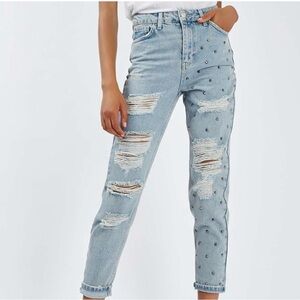 Topshop studded High-Waist Moto Mom Jeans